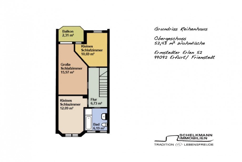 Grundriss Obergeschoss Reihenmittelhaus Erfurt/ Frienstedt