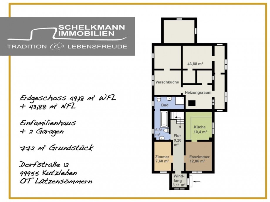 Grundriss Erdgeschoss L�tzens�mmern Einfamilienhaus Kutzleben / L�tzens�mmern