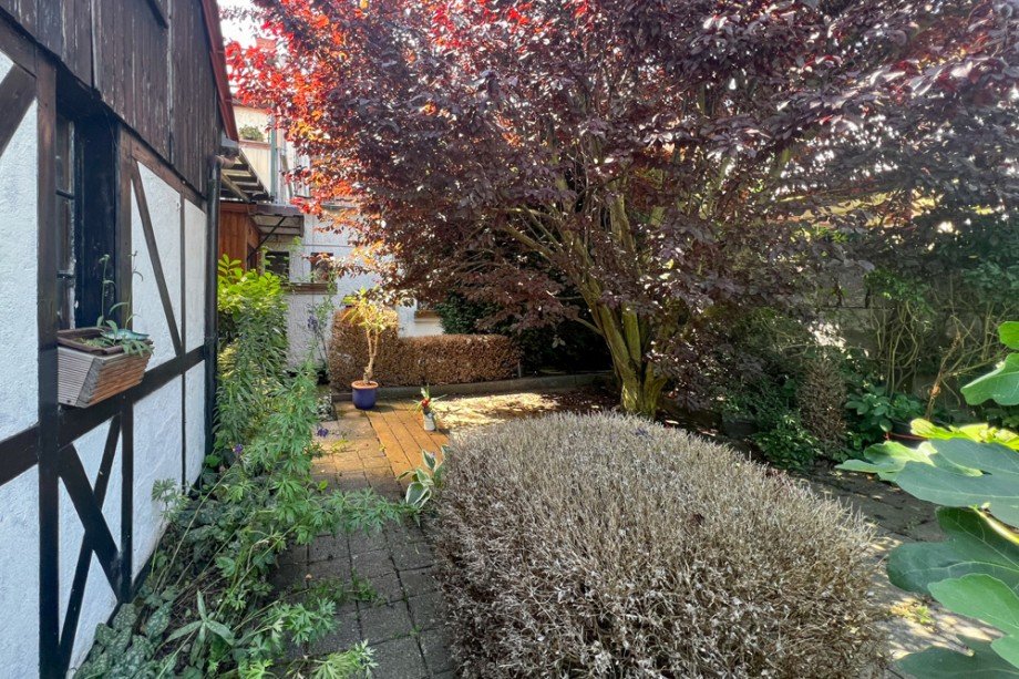 Blick zur Terrasse neben dem Haus Doppelhaush�lfte Unstrut- Hainich /Gro�engottern