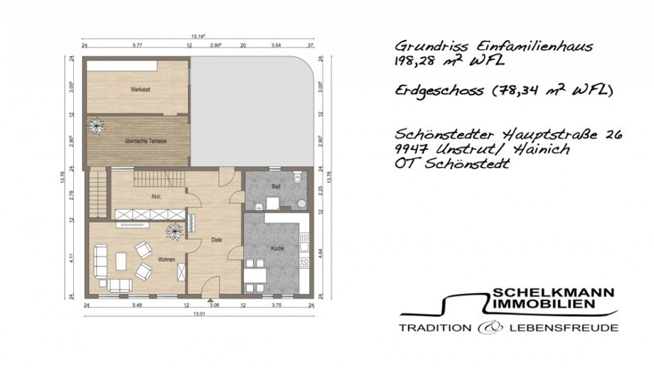 Vermarktungsgrundriss EG Einfamilienhaus Unstrut- Hainich / Sch�nstedt