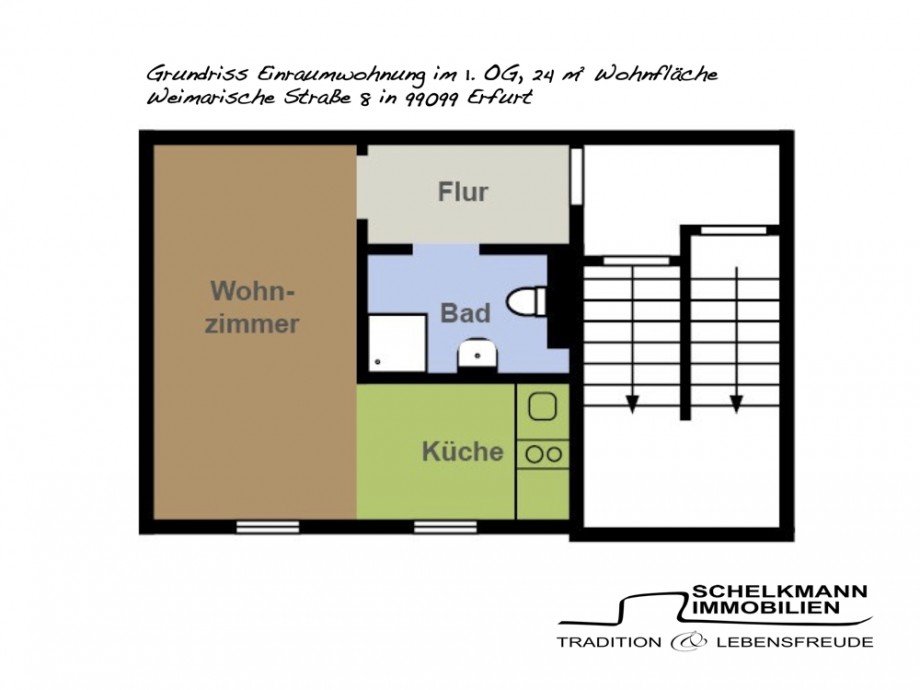 Grundriss Einraumwohnung 1.OG Mehrfamilienhaus Erfurt