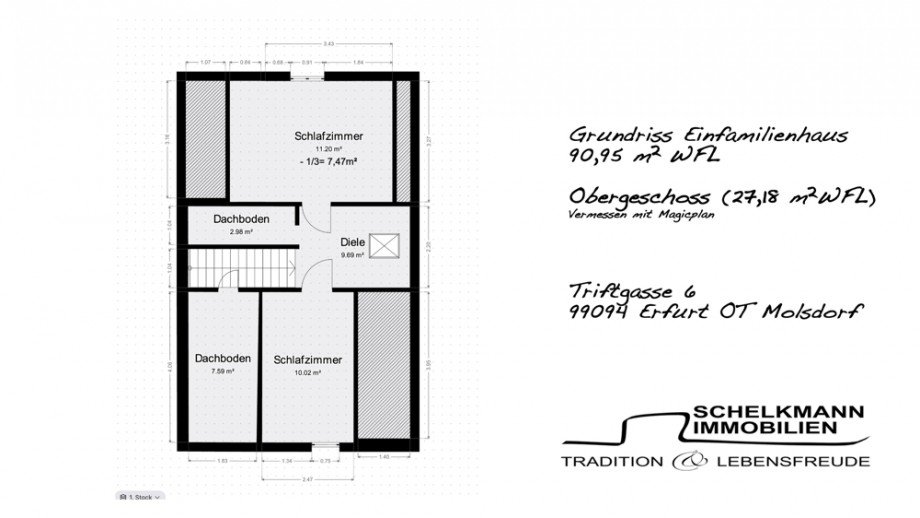 Grundriss OG Einfamilienhaus Erfurt / Molsdorf
