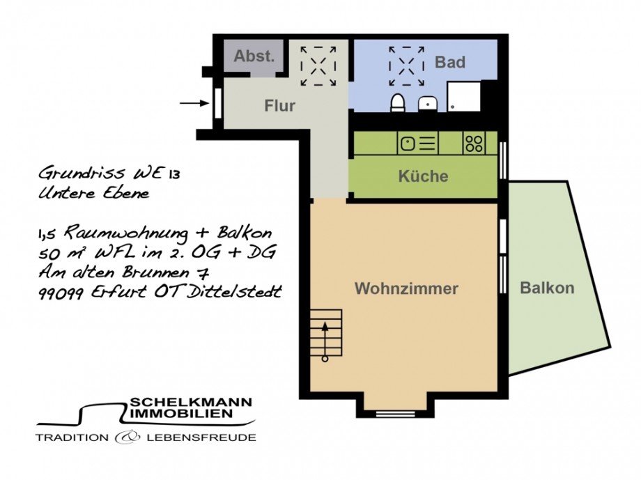 Grundriss W13 Untere Ebene Dachgeschosswohnung Erfurt