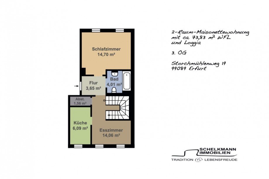 Grundriss Untere Etage Maisonettewohnung Erfurt / Andreasvorstadt