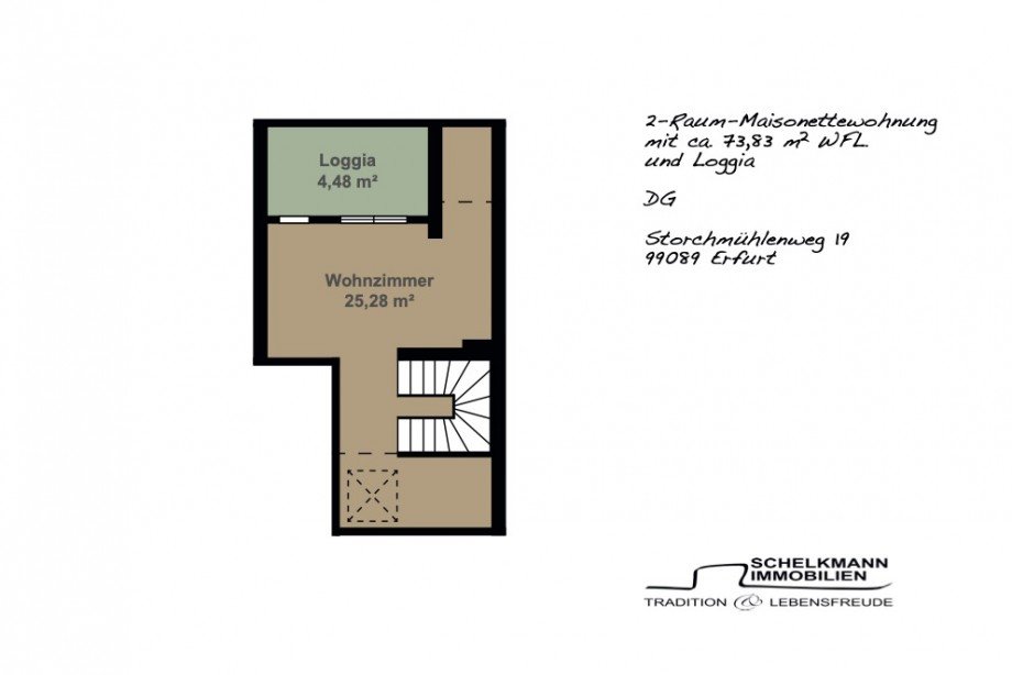 Grundriss Obere Etage Maisonettewohnung Erfurt / Andreasvorstadt
