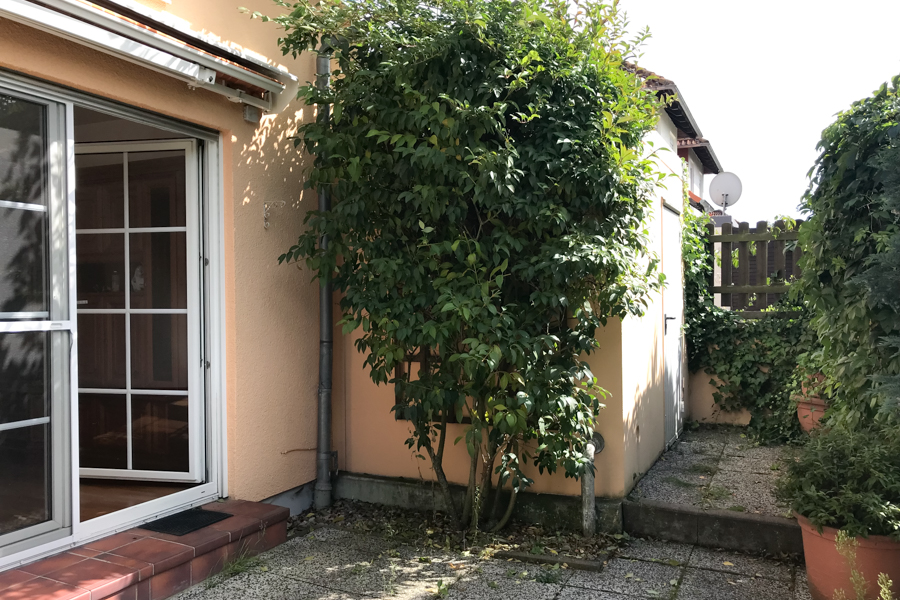 Terrasse mit Zugang Garage Doppelhaush�lfte Erfurt/ Salomonsborn