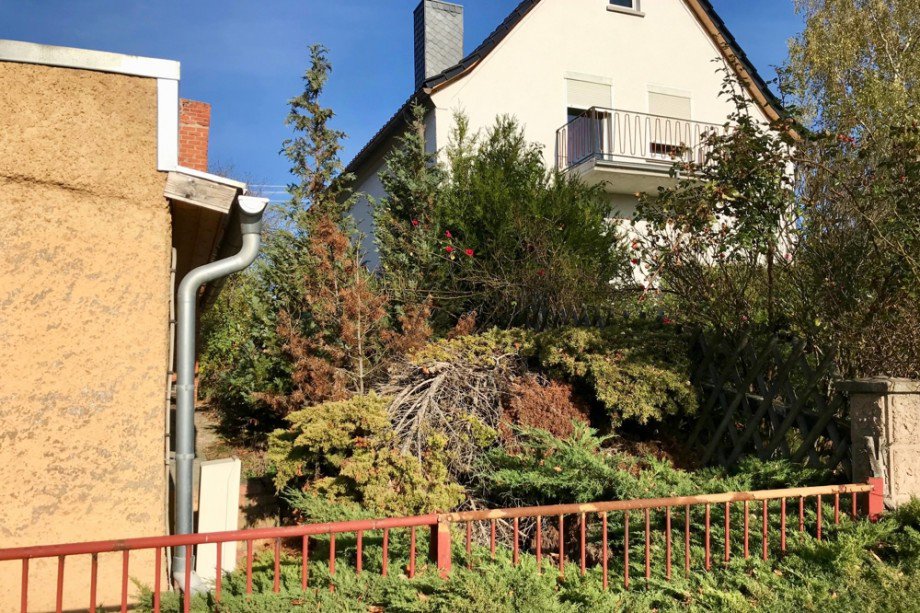 Schmale Gr�nfl�che hinter den Anbauten Einfamilienhaus Erfurt