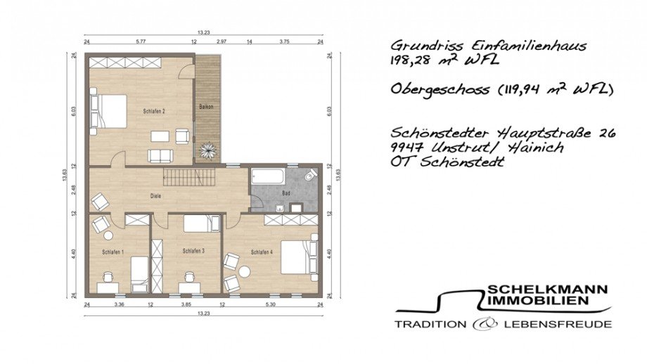 Vermarktungsgrundriss OG Einfamilienhaus Unstrut- Hainich / Sch�nstedt
