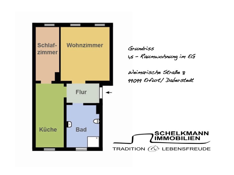 Grundriss 1,5Raumwohnung im EG Erdgeschosswohnung Erfurt