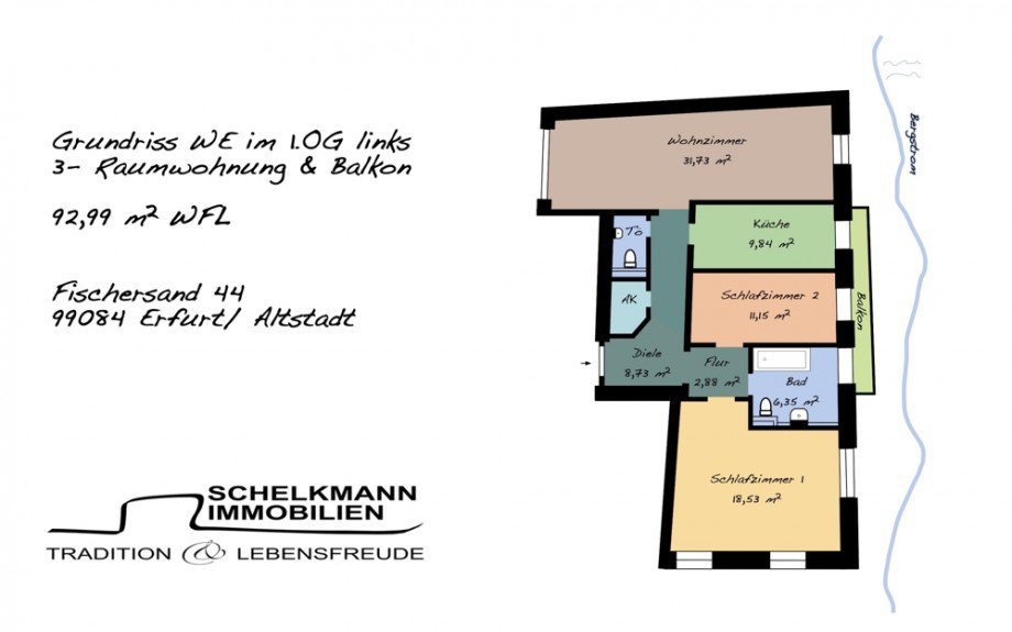 Grundriss WE im 1.OG links Etagenwohnung Erfurt