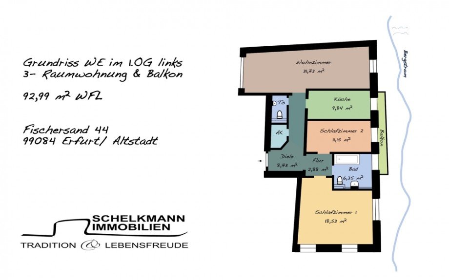 Grundriss WE im 1.OG links Etagenwohnung Erfurt