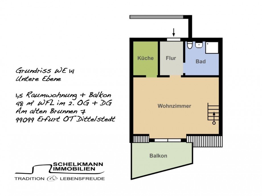 Grundriss Untere Ebene WE 14 Dachgeschosswohnung Erfurt