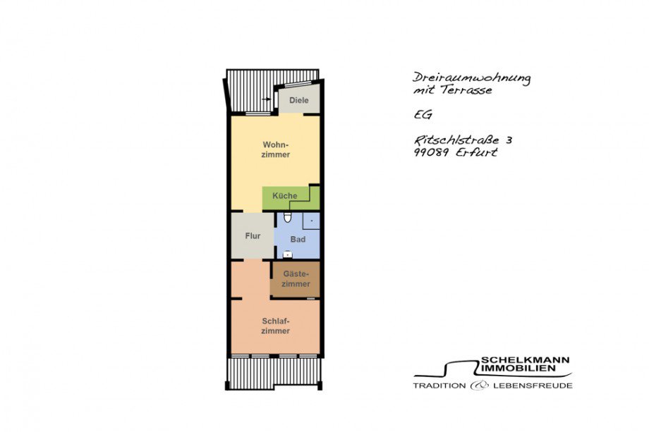 Vermarktungsgrundriss Erdgeschosswohnung Erfurt