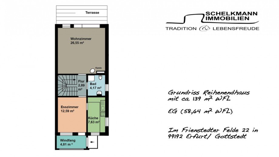 Grundriss Erdgeschoss Reihenendhaus Erfurt / Gottstedt