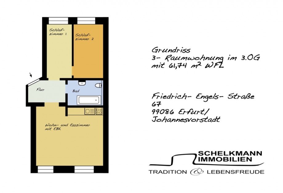 Grundriss 3.OG Etagenwohnung Erfurt/ Johannesvorstadt