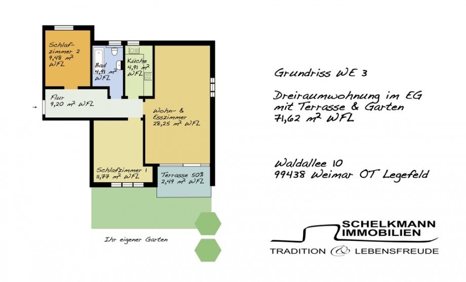 Grundriss WE 3 Erdgeschosswohnung Weimar / Legefeld