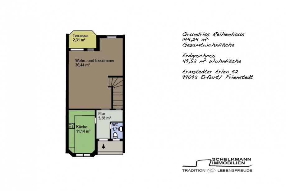 Grundriss Erdgeschoss Reihenmittelhaus Erfurt/ Frienstedt
