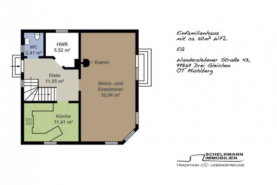 Grundriss Erdgeschoss Einfamilienhaus Drei Gleichen OT M�hlberg