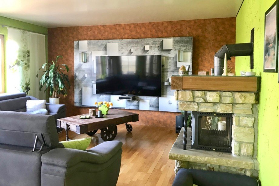 Wohnzimmer mit Kamin Einfamilienhaus Arnstadt/ Marlishausen